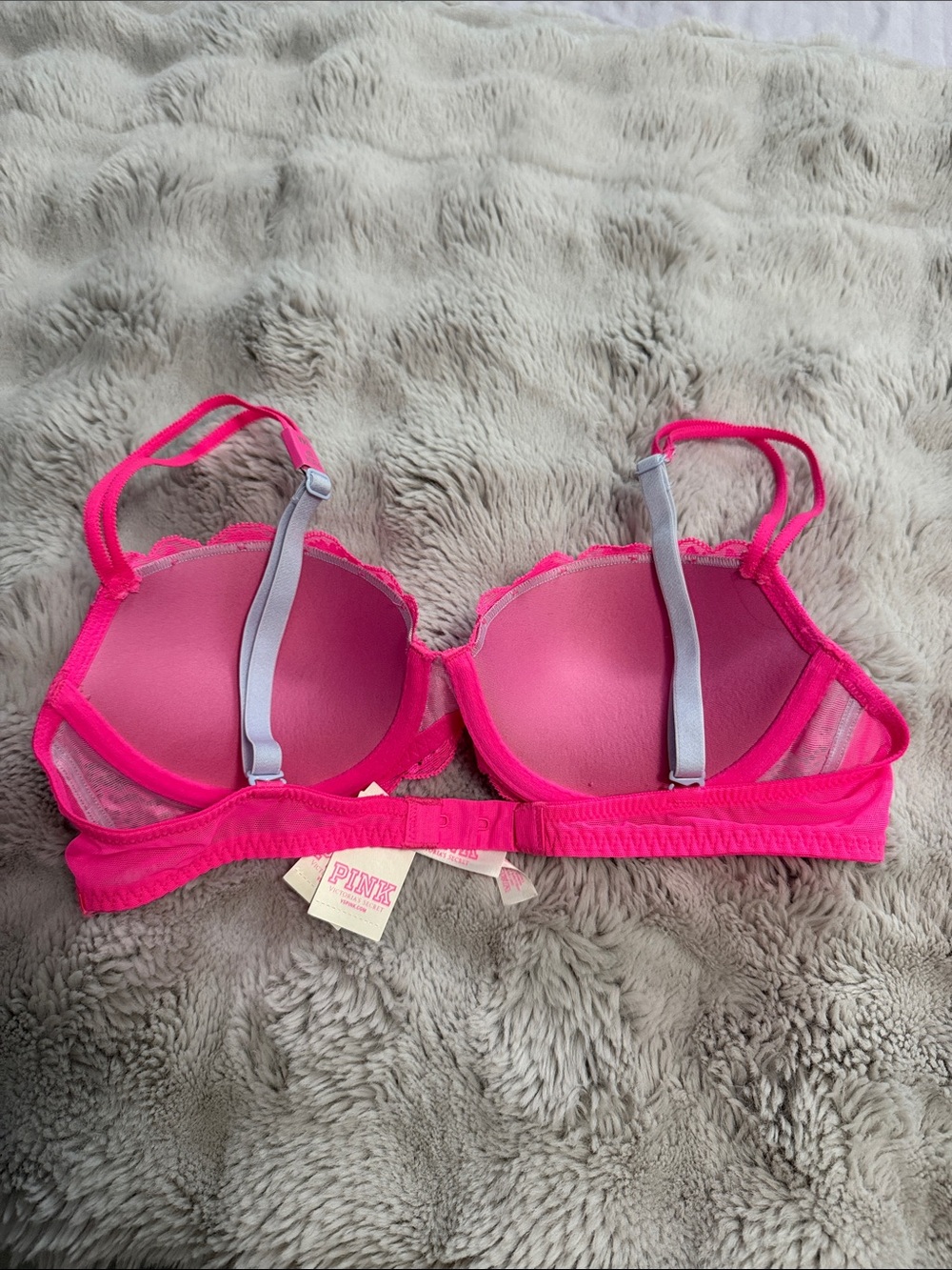 PINK Victoria's Secret Hot Pink Lace Push-Up Bra - Picture 2 of 3